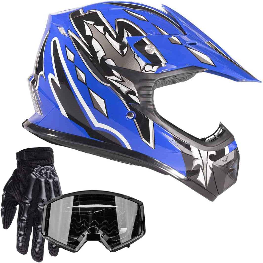 Typhoon Youth Kids Offroad Gear Combo Helmet Gloves Goggles DOT Motocross ATV Dirt Bike MX Motorcycle